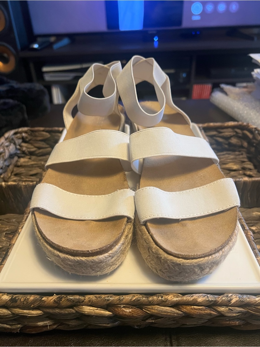 Esprit White Elastic Strap Espadrille Wedge Sandals